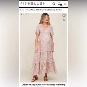 Cream Paisley Ruffle Accent Tiered Maternity Midi Dress